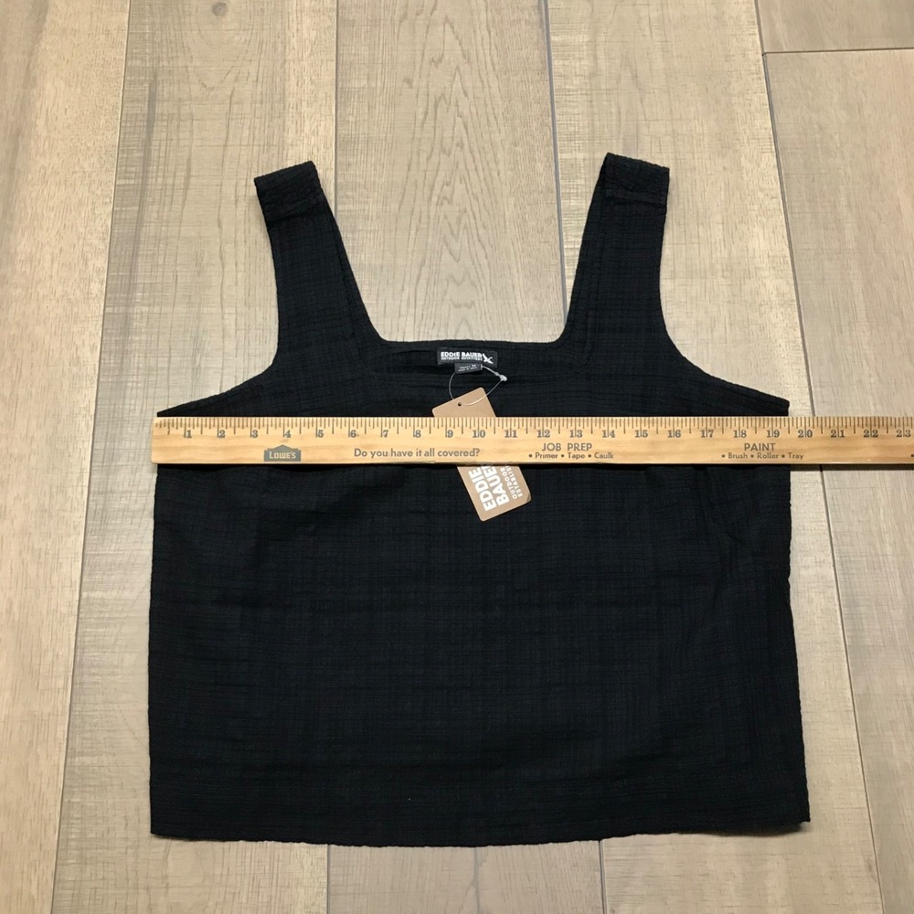 Eddie Bauer Tank Top Womens Size M Black Suns Up Gauze Shirt Square Neck Summer - Picture 9 of 12